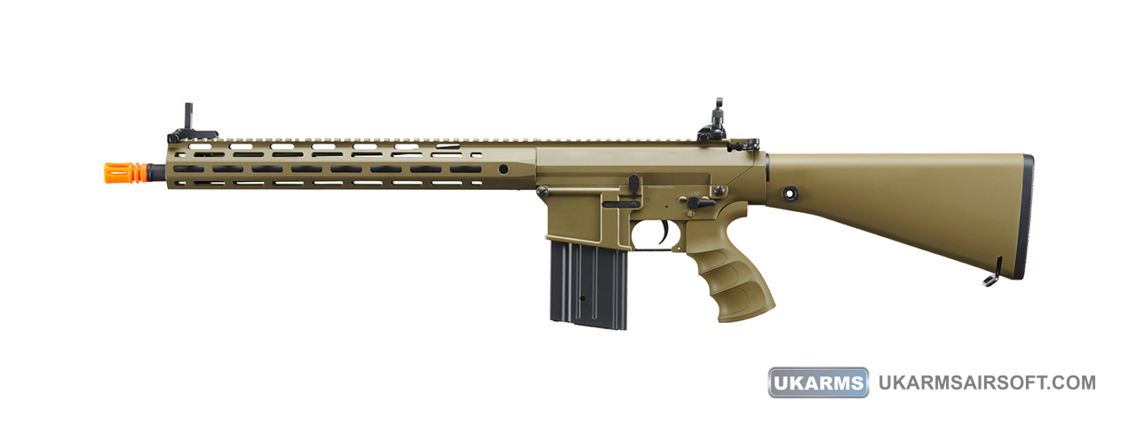 Golden Eagle Airsoft SR-25K w/ URX4 M-LOK Handguard & Full Stock - Tan - Click Image to Close