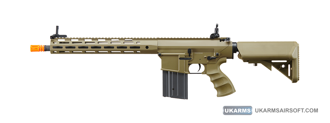 Golden Eagle Airsoft SR-25K w/ URX4 M-LOK Handguard & Crane Stock - Tan - Click Image to Close