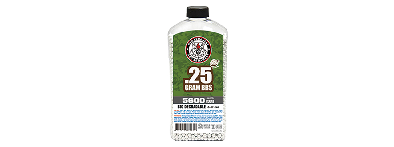 G&G 0.25g Biodegradable 6mm Airsoft BBs [5600rd Bottle] - White - Click Image to Close