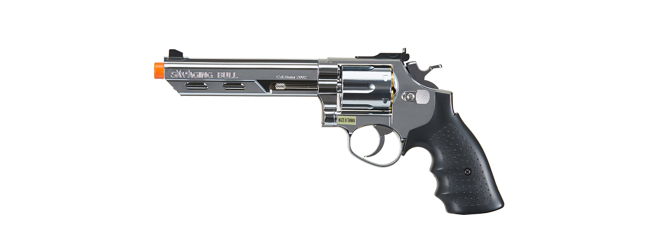 HFC SAVAGE BULL 6" GAS AIRSOFT REVOLVER PISTOL - FULL SIZE - SILVER - Click Image to Close
