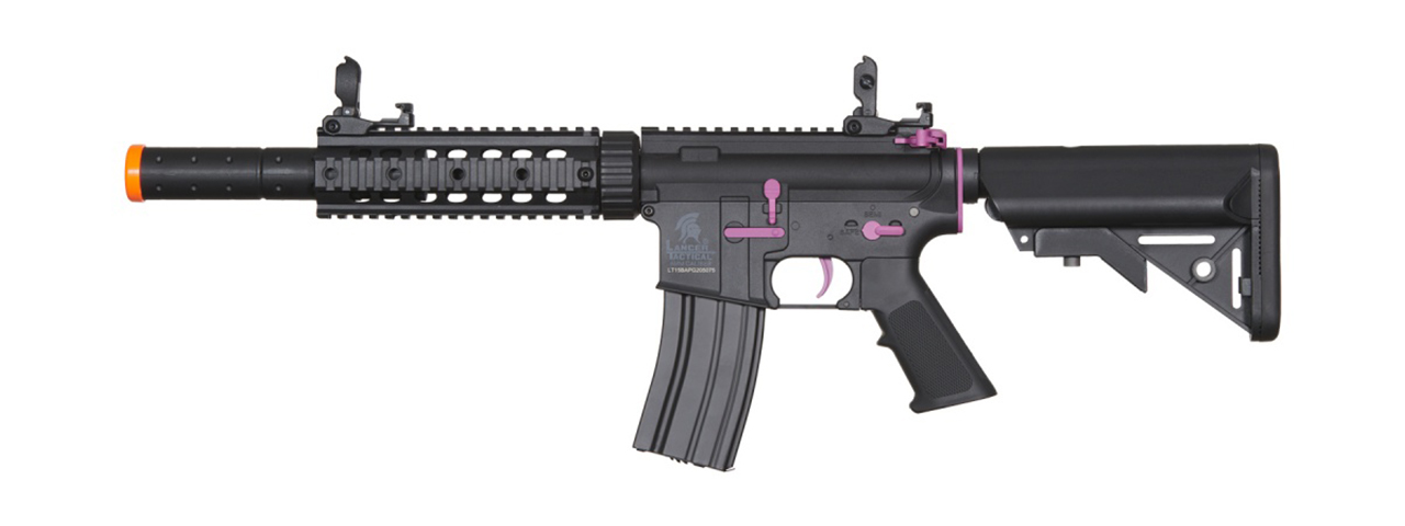 Lancer Tactical Gen 2 M4 SD Carbine Airsoft AEG Rifle with Mock Suppressor (Black / Purple)(No Battery and Charger) - Click Image to Close