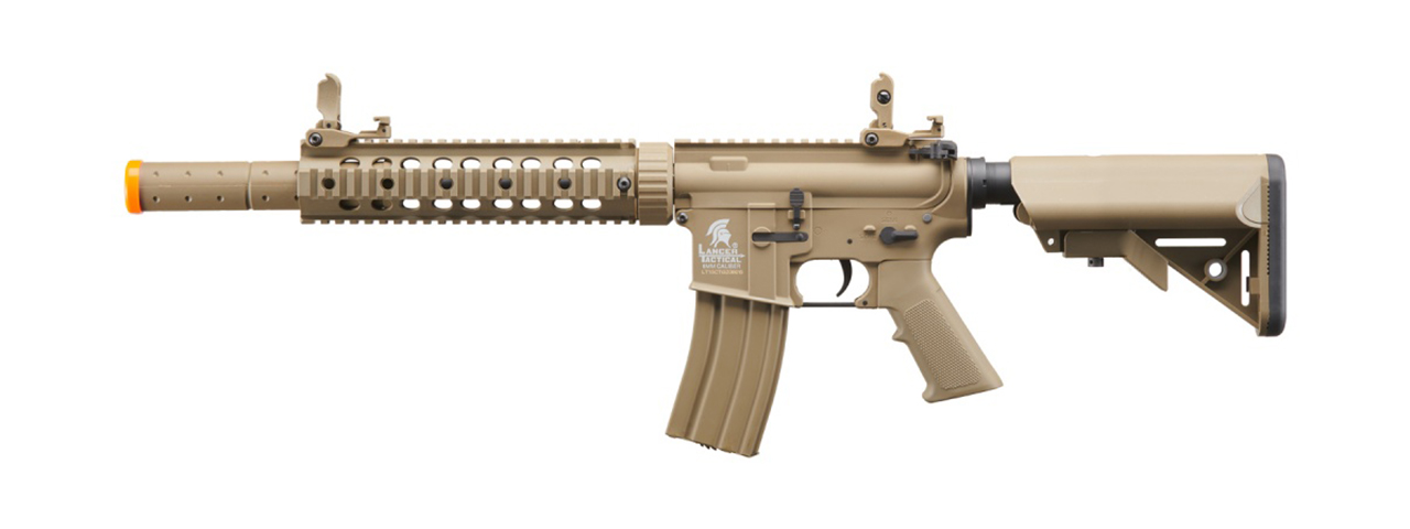 Lancer Tactical Gen 2 10" M4 SD Carbine Airsoft AEG Rifle with Mock Suppressor (Tan)(No Battery and Charger) - Click Image to Close