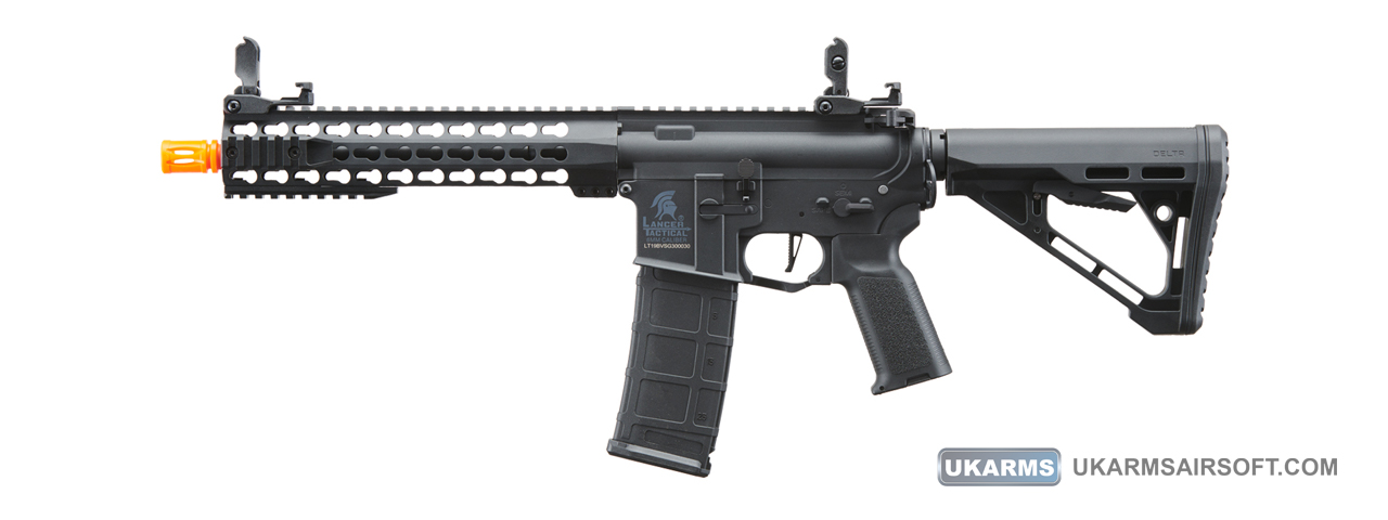 Lancer Tactical Gen 3 10" KeyMod M4 Carbine Airsoft AEG Rifle with Delta Stock (Color: Black) - Click Image to Close