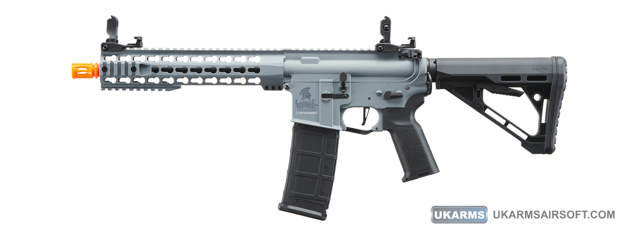 Lancer Tactical Gen 3 10" KeyMod M4 Carbine Airsoft AEG Rifle with Delta Stock (Color: Grey) - Click Image to Close