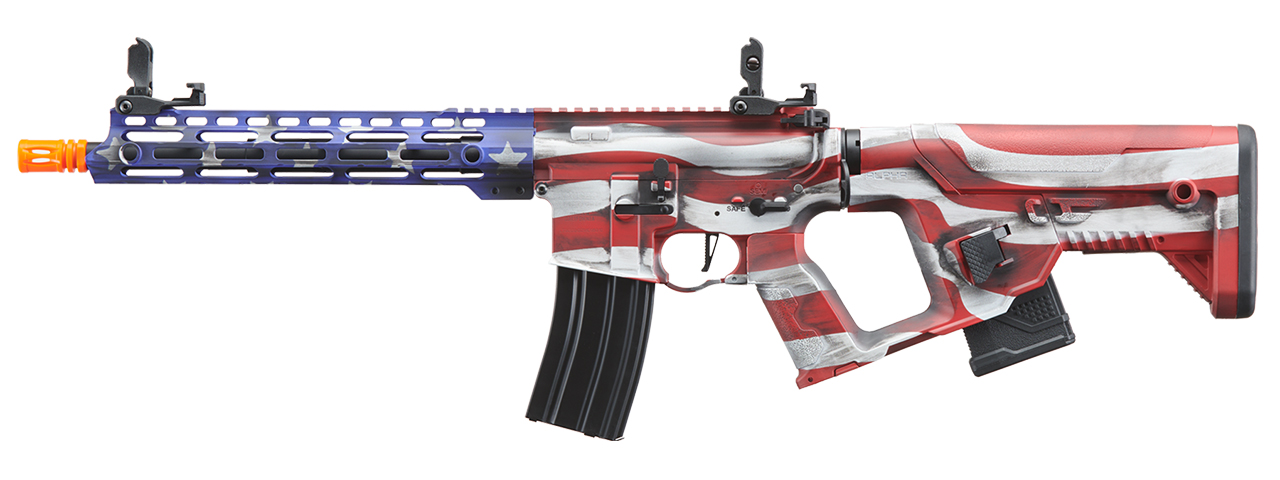 Lancer Tactical Enforcer BLACKBIRD AEG Rifle w/ Alpha Stock (Cerakote Color: Stars & Stripes) - Click Image to Close