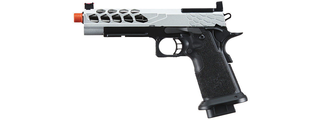 Lancer Tactical Stryk Hi-Capa 5.1 Gas Blowback Airsoft Pistol w/ Red Dot Mount (Color: Black & Silver) - Click Image to Close