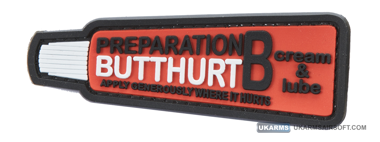 "Preparation Butthurt Apply Generously Where It Hurts" PVC Morale Patch (Color: Red) - Click Image to Close