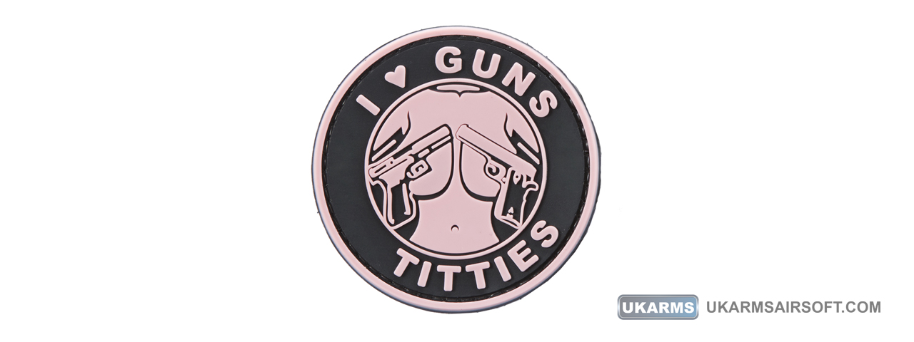 "I Heart Guns and Titties" PVC Morale Patch (Color: Pink) - Click Image to Close