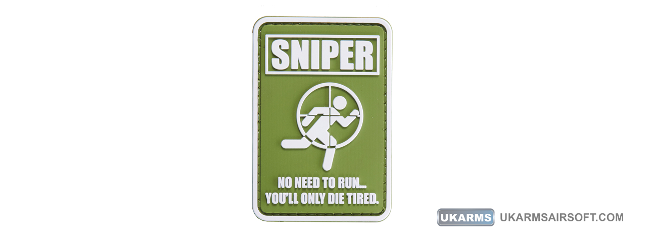 "No Need to Run. You'll Only Die Tired" PVC Patch (Color: OD Green) - Click Image to Close