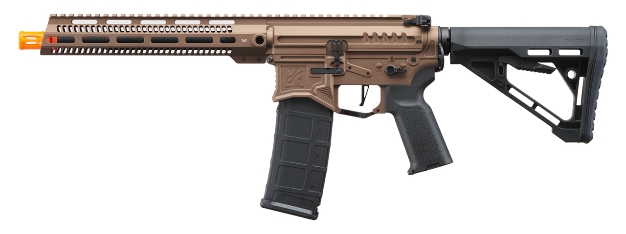 Zion Arms R15 Mod 1 Long Rail Airsoft Rifle with Delta Stock (Color: Bronze) - Click Image to Close