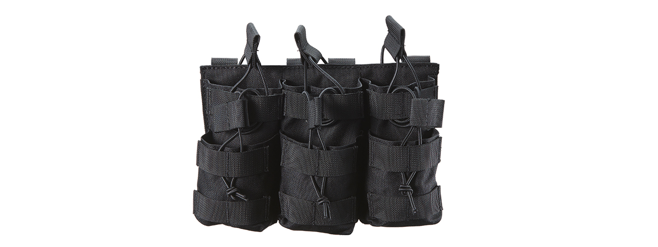 AR/AK 6 Pouch Magazine Holder Open-Top Triple Tactical Stacker Mag Pouch - (Black) - Click Image to Close