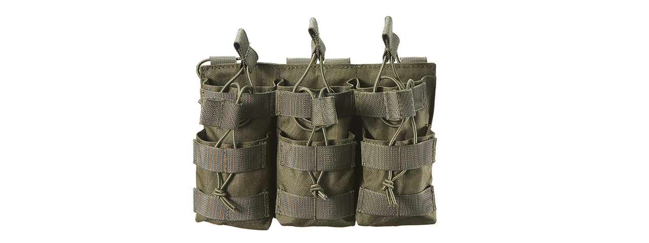 AR/AK 6 Pouch Magazine Holder Open-Top Triple Tactical Stacker Mag Pouch - (OD Green) - Click Image to Close