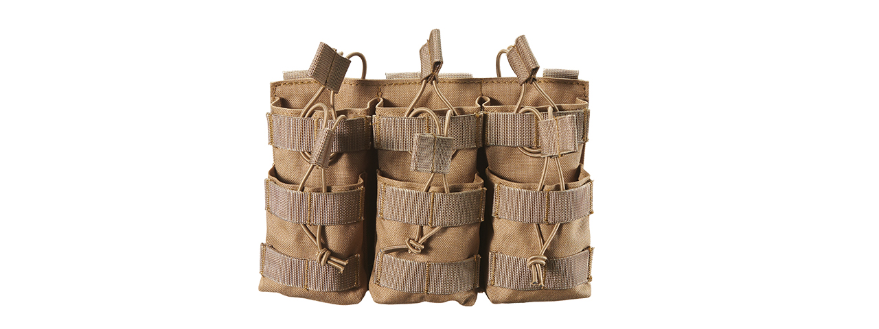 AR/AK 6 Pouch Magazine Holder Open-Top Triple Tactical Stacker Mag Pouch - (Tan) - Click Image to Close