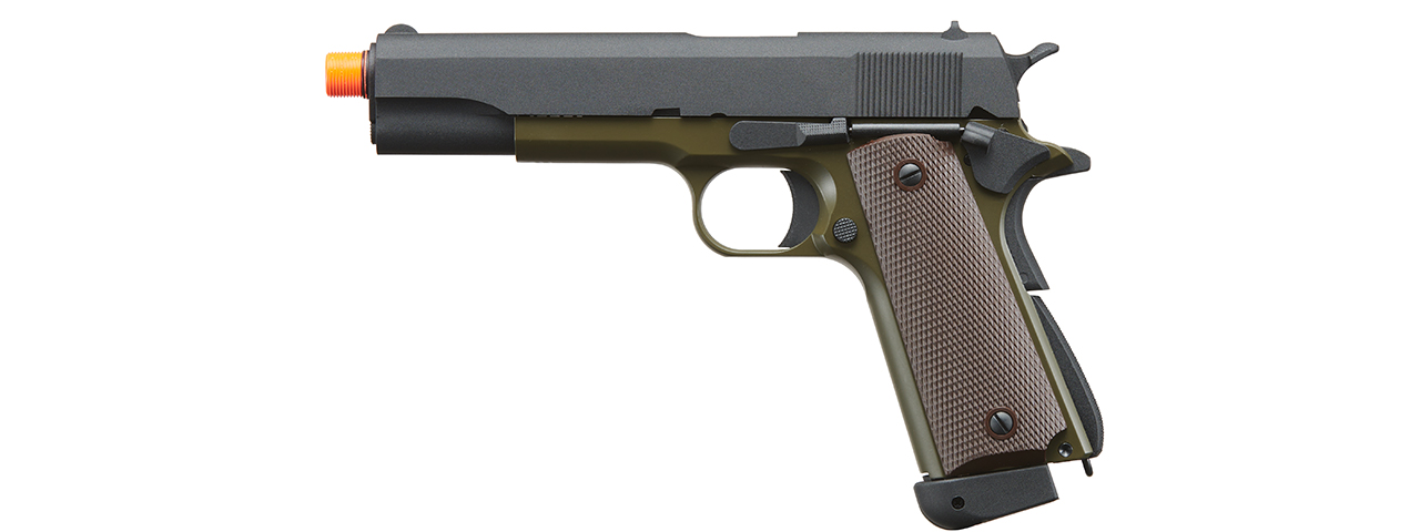 KJW Full Metal M1911-A1 CO2 Gas Blowback GBB Airsoft Pistol - (OD Green) - Click Image to Close