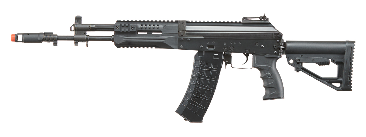 LCT AK LCK-12 Stamped Steel Airsoft AEG w/ Side-Folding Stock Tube & GATE ASTER V2 SE Expert - (Black) - Click Image to Close