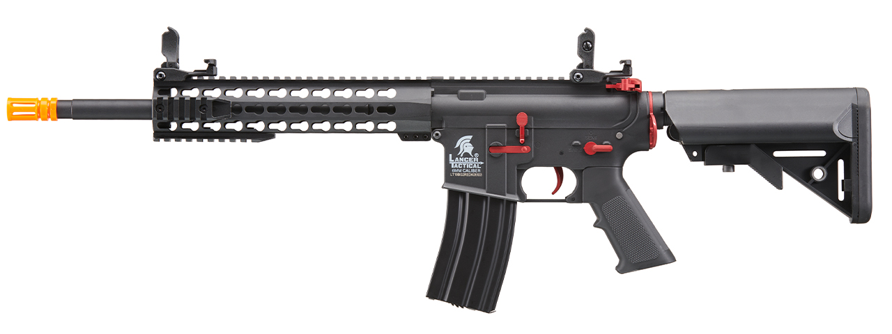 Lancer Tactical Gen 2 10" Keymod M4 Carbine Airsoft AEG Rifle with Red Accents - (Black) - Click Image to Close