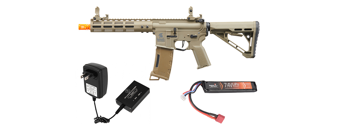 Lancer Tactical Gen 3 Archon 9" M-LOK M4 Airsoft Rifle w/ Delta Stock w/ Battery/Charger Bundle - (Tan) - Click Image to Close
