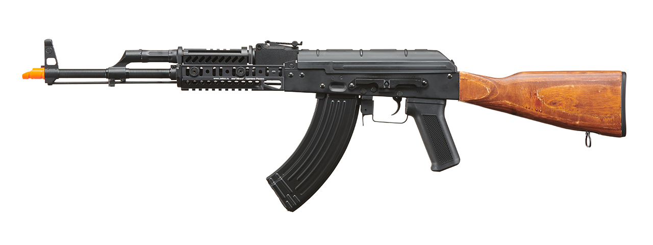Lancer Tactical AK-Series AK-74M AEG Airsoft Rifle Non ETU w/ ACW-272 Gas Tube Cover, ACW-273 Handguard, Wood Stock & SG-11B Mag - (Black) - Click Image to Close