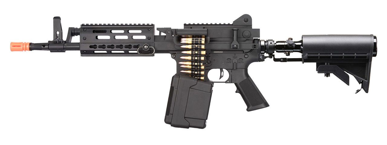 Lancer Tactical MCR Light Machine Gun LMG Airsoft AEG Rifle w/ Tank - (Black) - Click Image to Close