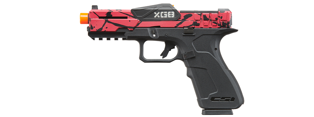 Poseidon CSI XG8 Gas Blow Back Aluminum Pistol - (Red/Black Splash Anodized) - Click Image to Close