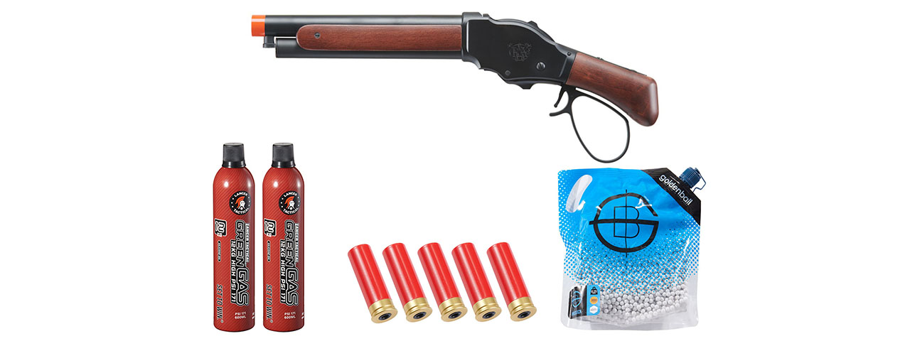 Golden Eagle 1887 Compact Wide Lever Action Shotgun Shell/Green Gas Combo (Black) - Click Image to Close