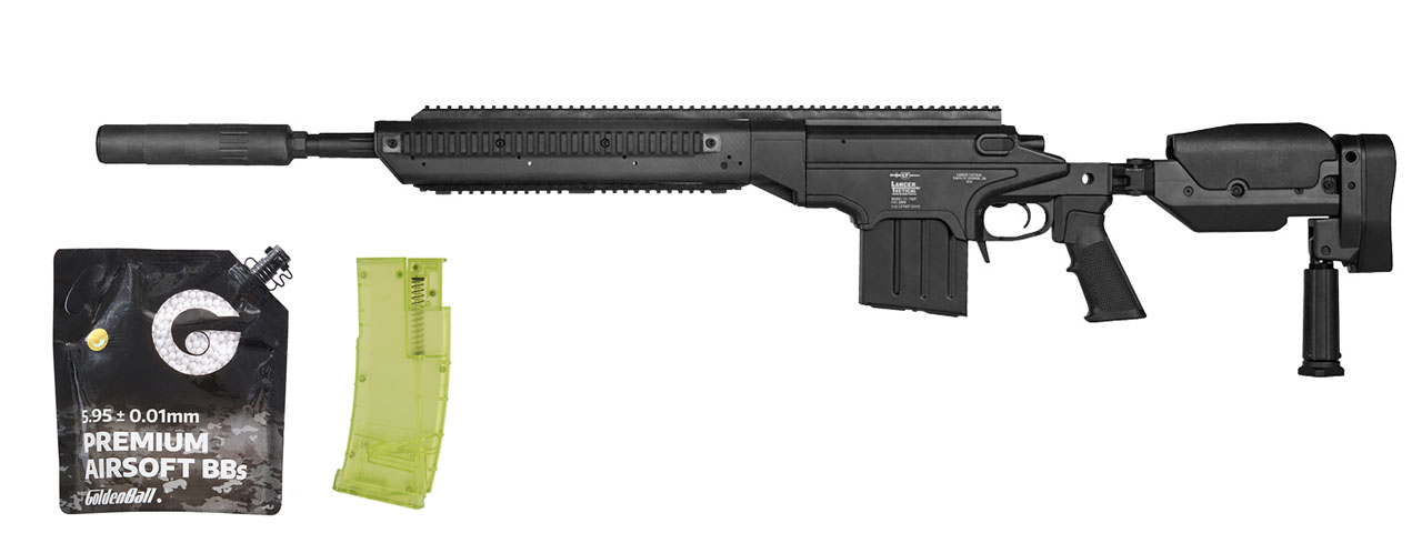 Lancer Tactical Bolt Action Sniper Rifle w/ Folding Stock (Black) - BB/Sniper Bundle - Click Image to Close