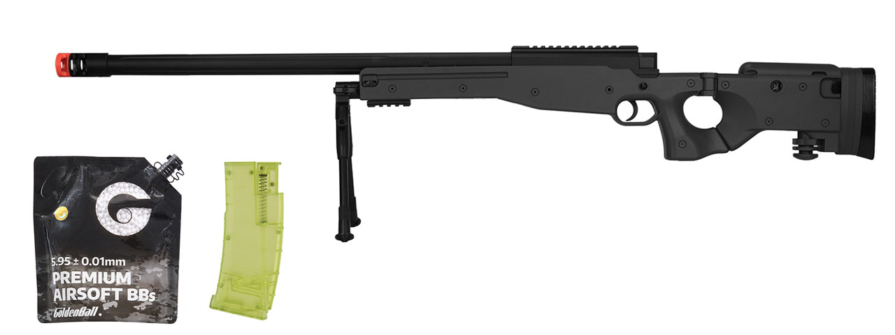 M1196B Bolt Action Airsoft Sniper Rifle W/ Folding Stock (Black) - BB/Sniper Bundle - Click Image to Close