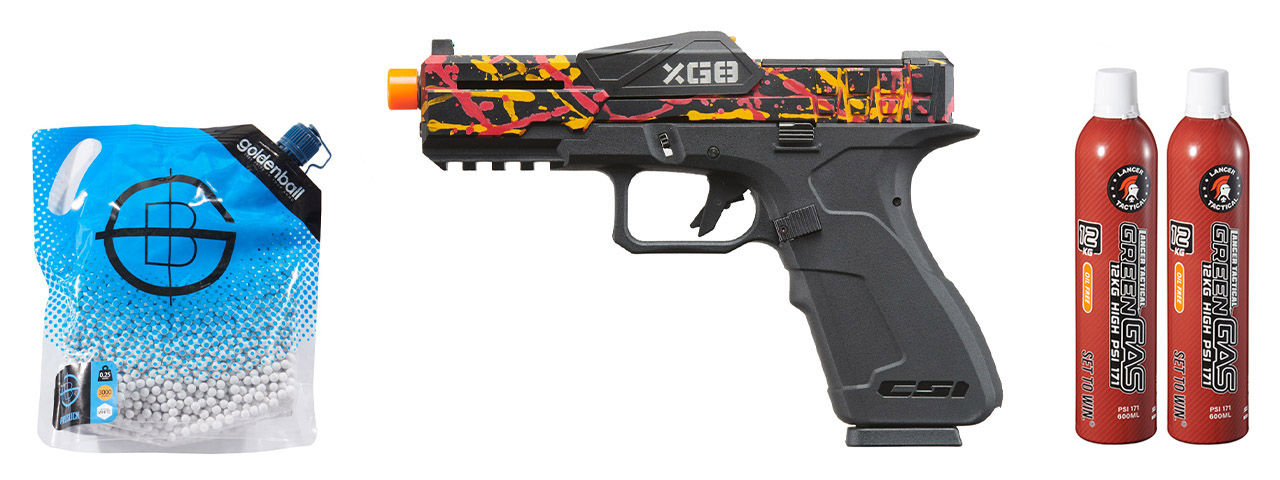Poseidon CSI XG8 Gas Blow Back Aluminum Pistol - Green Gas Combo - (Red/orange/black Splash Anodized) - Click Image to Close