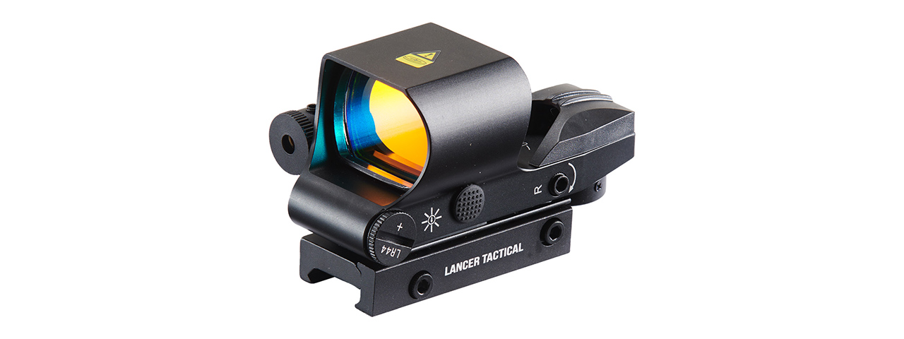 Lancer Tactical Picatinny 4 Reticle Red Dot Reflex Sight w/ Red Laser - (Black) - Click Image to Close