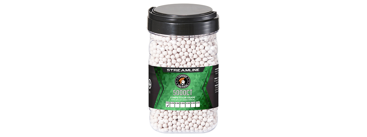 Lancer Tactical 5000 Round .20G Streamline Competition Grade Outdoor BBs - (White) - Click Image to Close