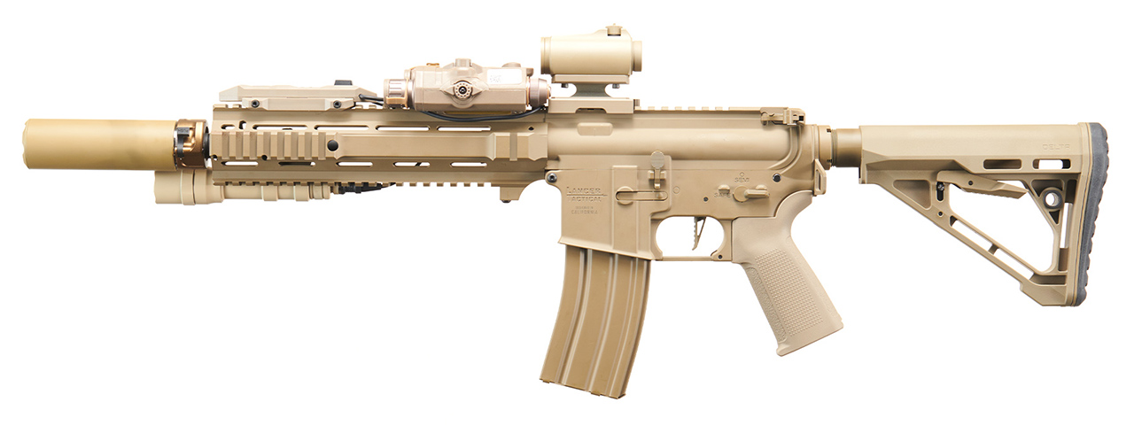 Custom Shetani - Lancer Tactical Gen 4 L119A2 M4/M16 Full Metal Airsoft Rifle - (Tan) - Click Image to Close