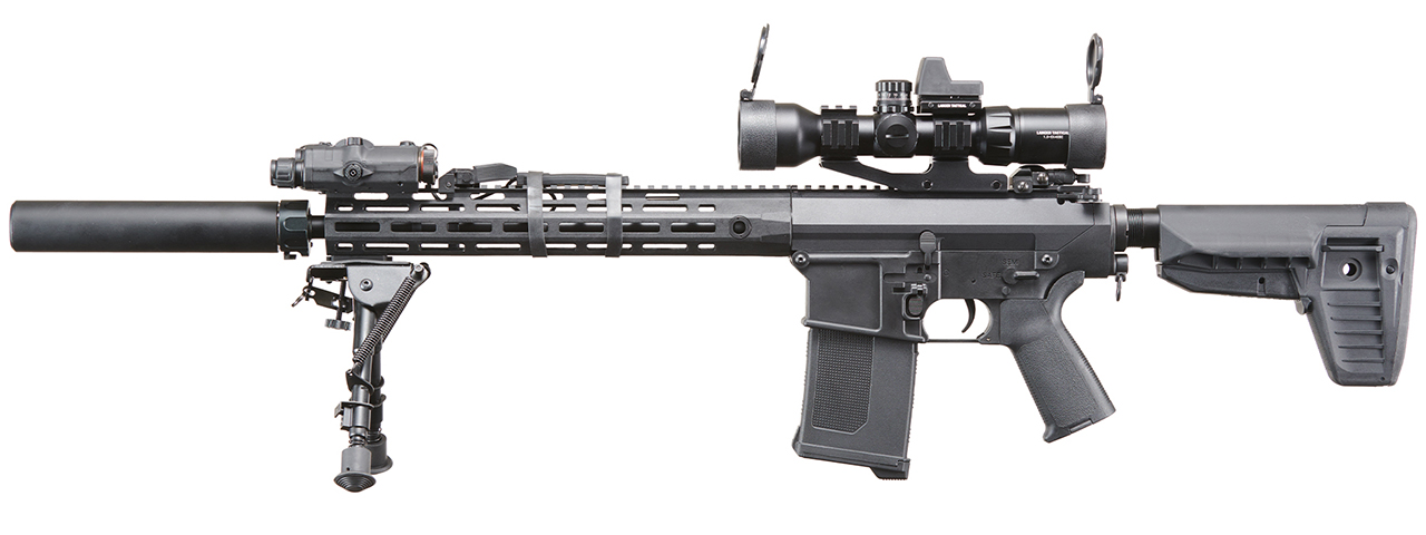 Custom Lancer Tactical Azrail - Battle X SR25 AEG Airsoft Rifle - (Black) - Click Image to Close