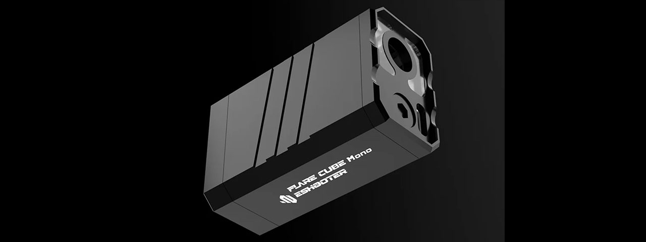 Eshooter Flare Cube Mono Compact Tracer Unit w/ RGB LED Flame Effects and Shake-to-Wake Sensor - (Black) - Click Image to Close