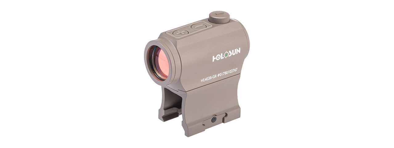 HOLOSUN HE403B "Shake Awake" Compact Green Dot Sight w/ Low & AR Mount - (Flat Dark Earth) - Click Image to Close