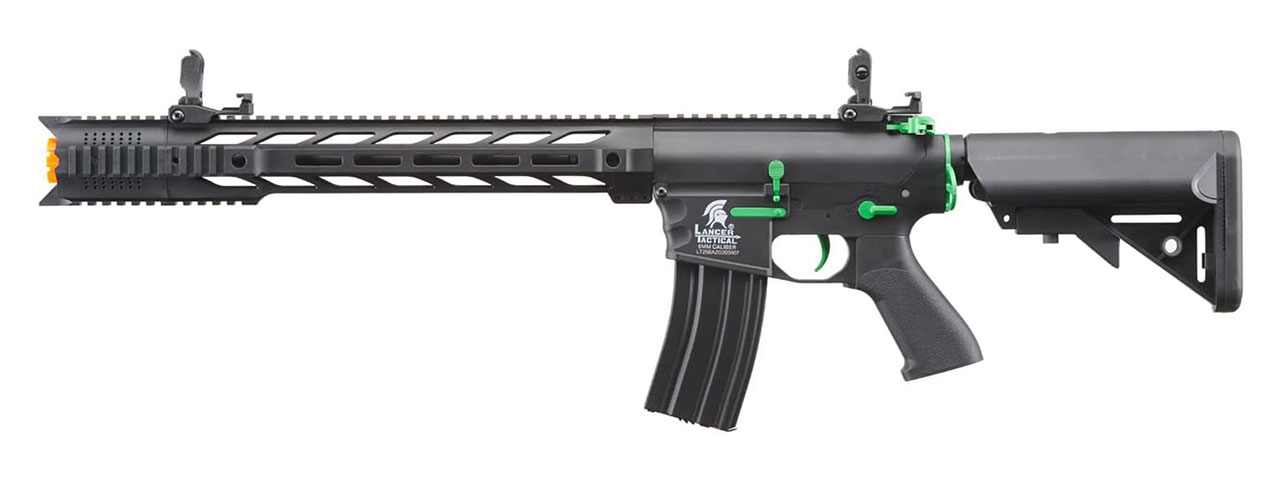 Lancer Tactical LT-25 Gen 2 M4 SPR Interceptor AEG Rifle - Black w/ Green - Click Image to Close
