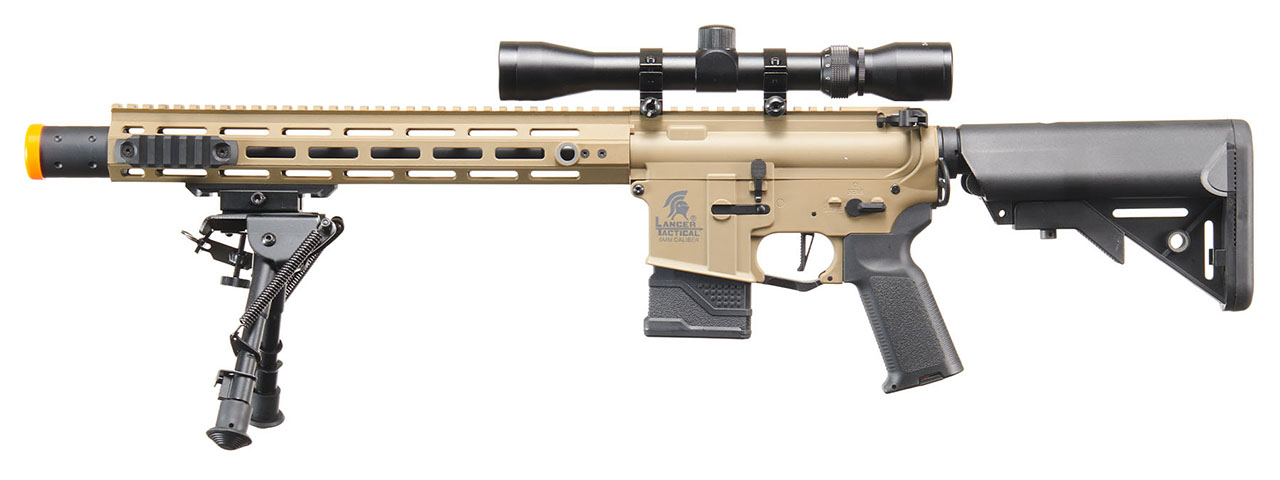 Lancer Tactical Gen 2 Hellion M-LOK 13" DMR M4 AEG Airsoft Rifle w/ Mock Suppressor - (Tan) - Click Image to Close