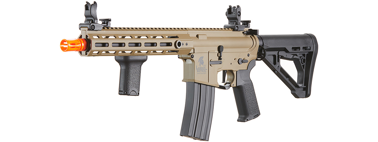 Lancer Tactical Gen 3 Hellion M-LOK 10" Airsoft M4 AEG with Delta Stock (Color: Tan) - Click Image to Close