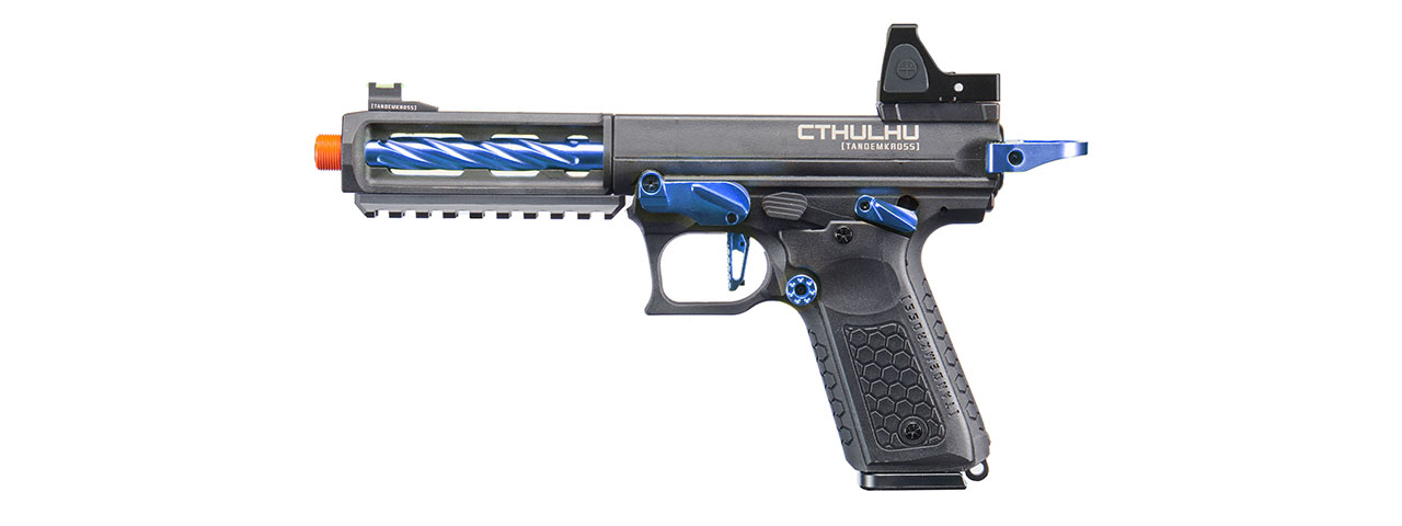 Lancer Tactical x Tandemkross CTHULHU Gas Blow Back Pistol w/ Red Dot Reflex Sight - (Blue) - Click Image to Close