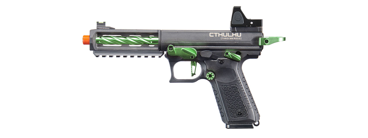 Lancer Tactical x Tandemkross CTHULHU Gas Blow Back Pistol w/ Red Dot Reflex Sight - (Black/Green) - Click Image to Close