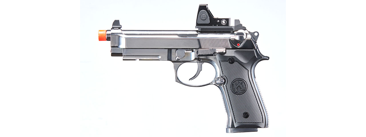 KLI KL-92 AI Optic Ready Silver Version 6mm Dual Power CO2/Gas Blowback Airsoft Pistol Red Dot Combo - (Silver) - Click Image to Close