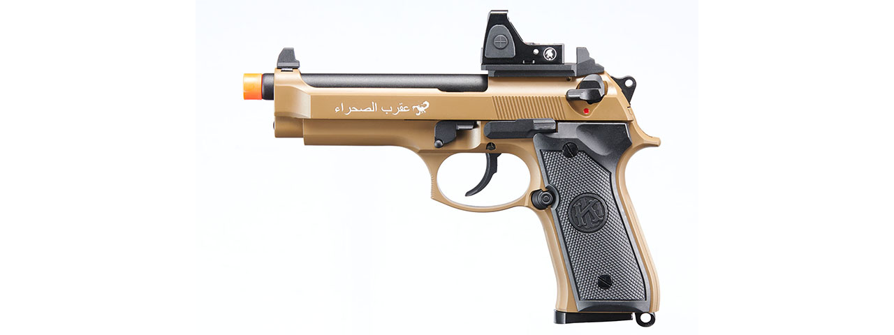 KLI KL-92 SAHARA Limited Edition 6mm Dual Power CO2/Gas Blowback Airsoft Pistol Red Dot Combo - (Tan) - Click Image to Close