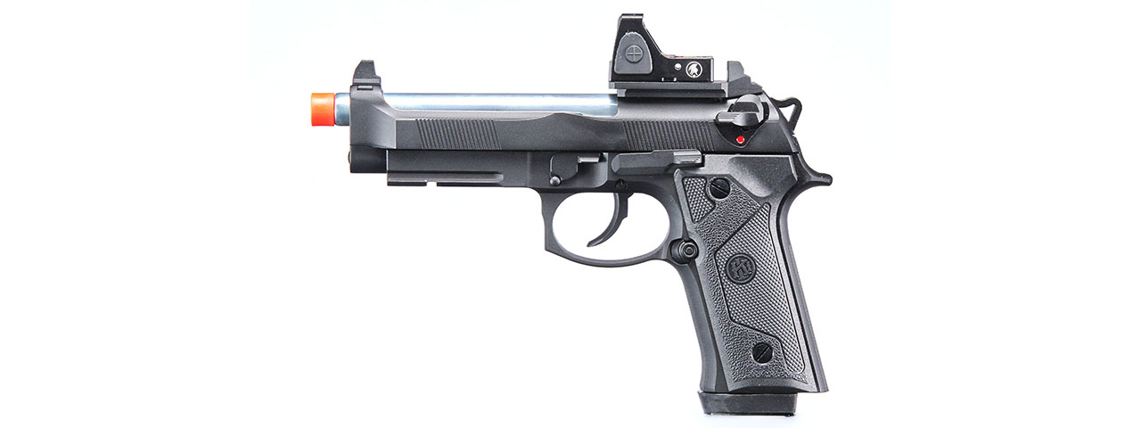 KLI KL-92 Elite IA Optic Ready 6mm Dual Power CO2/Gas Blowback Airsoft Pistol Red Dot Combo - (Black) - Click Image to Close