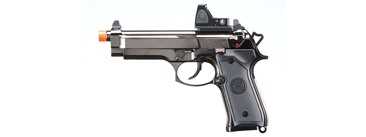 KLI KL-92 Fusion Optic Ready 6mm Dual Power CO2/Gas Blowback Airsoft Pistol Red Dot Combo - (Black/Gun Metal) - Click Image to Close