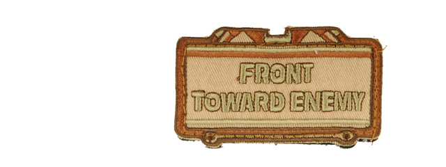 UKARMS AC-122 "Front Toward Enemy" Tan Velcro Patch - Click Image to Close