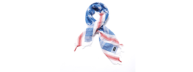Lancer Tactical Multi-Purpose Shemagh Face Head Wrap w/ Blue Stars (WHITE / BLUE / RED)