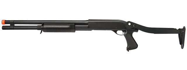 CM352L TRI-BURST SPRING SHOTGUN LONG BARREL w/METAL FOLDING STOCK (COLOR: BLACK) - Click Image to Close