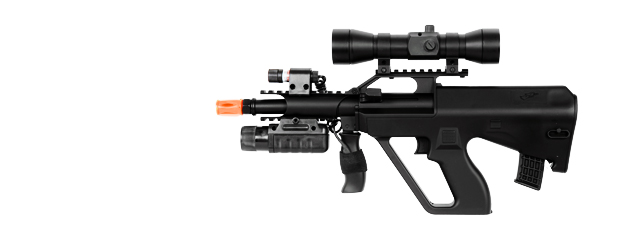 DOUBLE EAGLE M45P SPRING RIFLE WITH LASER, FLASHLIGHT AND RED DOT SCOPE