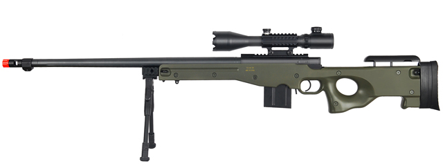 WELL MB4402GAB2 BOLT ACTION RIFLE w/FLUTED BARREL, ILLUMINATED SCOPE & BIPOD (COLOR: OD GREEN)