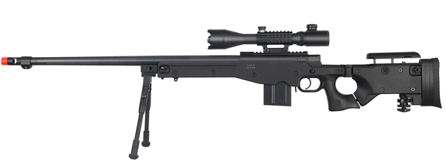 WELL MB4403BAB2 BOLT ACTION RIFLE w/FLUTED BARREL, ILLUMINATED SCOPE & BIPOD (COLOR: BLACK)