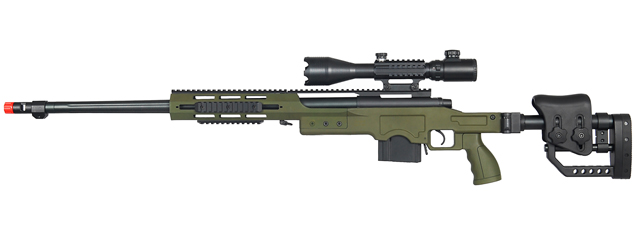 WELL MB4411GA2 BOLT ACTION RIFLE w/FLUTED BARREL & ILLUMINATED SCOPE (COLOR: OD GREEN)